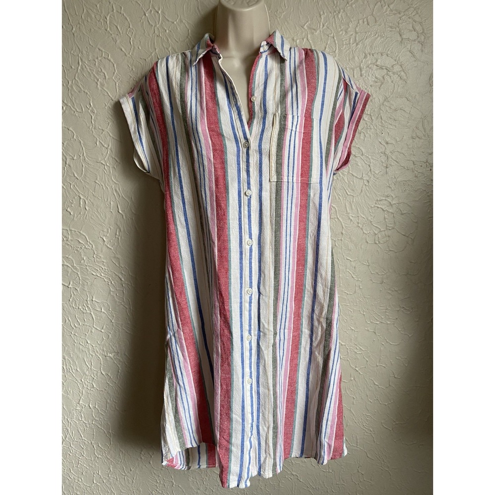 Old Navy Women'S Linen-Blend Striped Shirt Dress in Multicolor Beachy Boxy Sz S